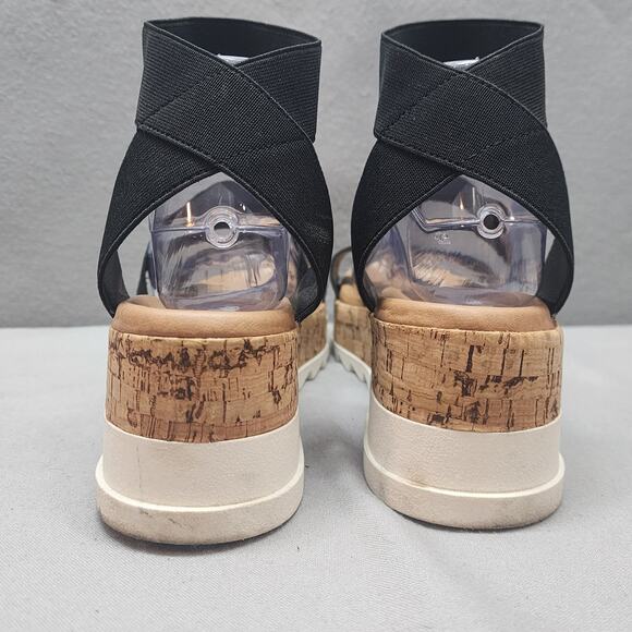 Steve Madden Bandi Platform Wedge Heel Sandals Cork Ankle Strap‎ Black Women's 9 - Picture 5 of 8